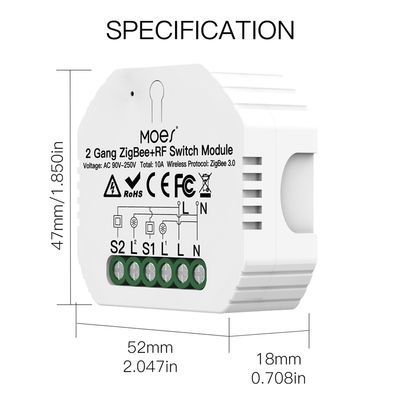 2Gang Zigbee3.0 Smart Switch Module With RF433 Function