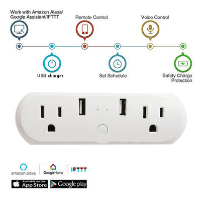 US Smart Double Plug With 2 USB Control Two Plug Invidually