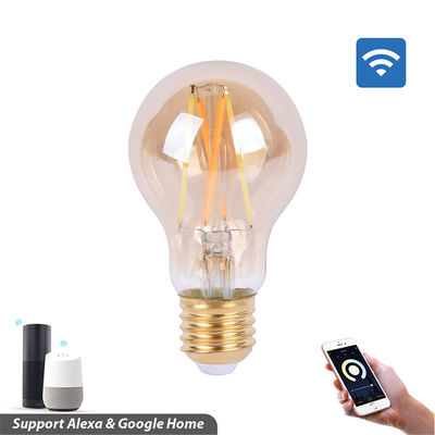 Amber Glass Body LED Light Bulb Alexa Voice Control, 5.5W A60 Smart Wi-Fi LED Filament Bulb