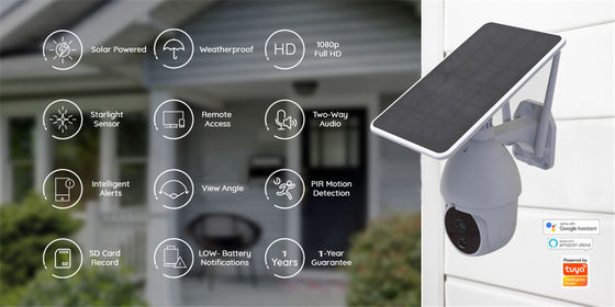 Smart Wi-Fi White Security Camera Solar Charge 1080P Home Surveillance Support Night Vision PIR Motion Detect