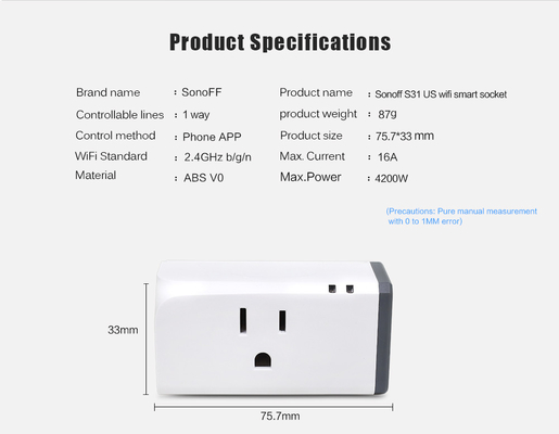 Sonoff US 16A Mini Wifi Smart Socket Home Power Consumption Measure Monitor