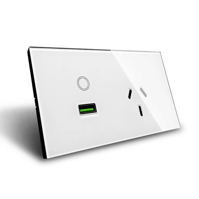 Wifi Socket for US Standard Electrical wall Socket Outlet White Crystal Glass 15A AC Wall Powerpoints and USB 2.1A 5V